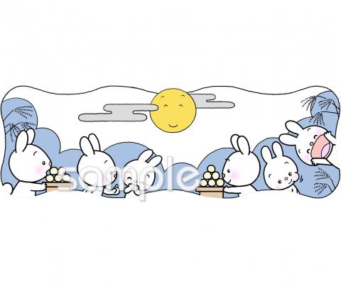 社会福祉施設向けお月見 ウサギ無料イラストお試しフリー素材(カット)