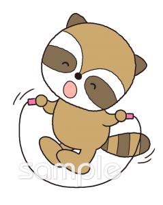 社会福祉施設向けなわとび アライグマ無料イラストお試しフリー素材(カット)