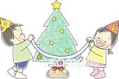 社会福祉施設向けクリスマスツリー 飾りつけ無料イラストお試しフリー素材(カット)