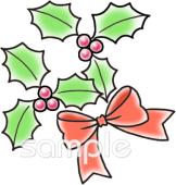 社会福祉施設向けリボン ヒイラギ無料イラストお試しフリー素材(カット)