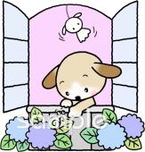 社会福祉施設向け窓 イヌ無料イラストお試しフリー素材(カット)