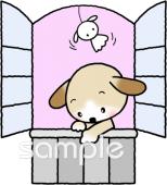 社会福祉施設向け犬 窓無料イラストお試しフリー素材(カット)