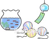 社会福祉施設向け風鈴 金魚鉢 水風船無料イラストお試しフリー素材(カット)