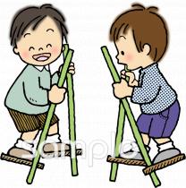 中学・高校向け竹馬無料イラストお試しフリー素材(カット)