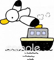 中学・高校向け船 カモメ無料イラストお試しフリー素材(カット)