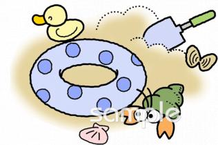 中学・高校向け浮き輪 砂浜無料イラストお試しフリー素材(カット)