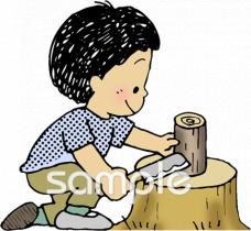 中学・高校向けキャンプ 薪割り無料イラストお試しフリー素材(カット)