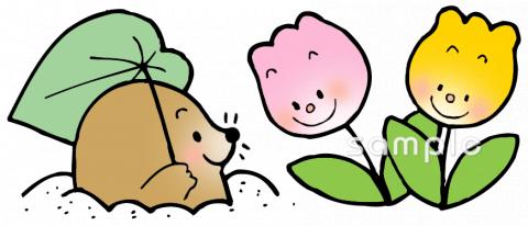 中学・高校向け花 モグラ 地面無料イラストお試しフリー素材(カット)
