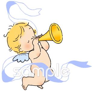 中学・高校向け天使 ラッパ無料イラストお試しフリー素材(カット)