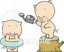 中学・高校向けシャワー 子豚無料イラストお試しフリー素材(カット)