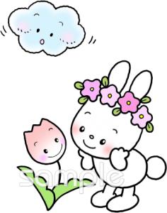 中学・高校向けチューリップ ウサギ無料イラストお試しフリー素材(カット)