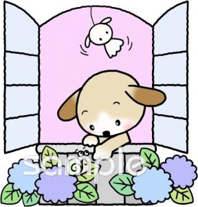 中学・高校向け窓 イヌ無料イラストお試しフリー素材(カット)