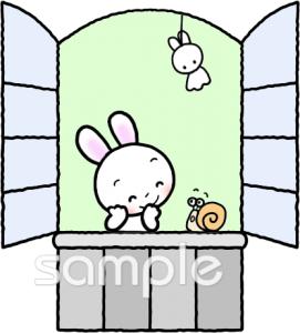 中学・高校向け窓 うさぎ無料イラストお試しフリー素材(カット)