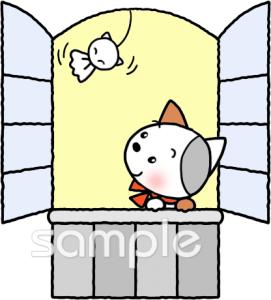 中学・高校向け窓 ねこ無料イラストお試しフリー素材(カット)