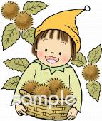 中学・高校向け栗拾い無料イラストお試しフリー素材(カット)