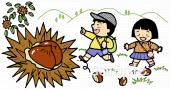 中学・高校向け野外学習 栗拾い イガグリ無料イラストお試しフリー素材(カット)