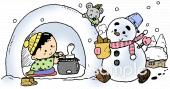 中学・高校向け雪だるま かまくら無料イラストお試しフリー素材(カット)