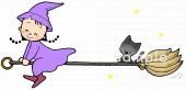 中学・高校向け魔女 黒猫無料イラストお試しフリー素材(カット)