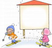 中学・高校向けスキー場 案内板無料イラストお試しフリー素材(カット)