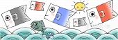 中学・高校向けこいのぼり 波無料イラストお試しフリー素材(カット)