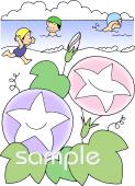 中学・高校向け海水浴 アサガオ無料イラストお試しフリー素材(カット)