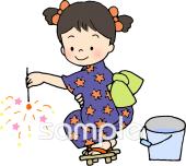中学・高校向け線香花火 女の子無料イラストお試しフリー素材(カット)