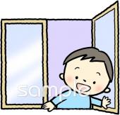 中学・高校向け男の子 窓を開ける無料イラストお試しフリー素材(カット)