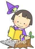 中学・高校向け魔法使い 本を読む無料イラストお試しフリー素材(カット)