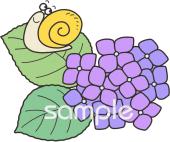 中学・高校向けあじさい かたつむり無料イラストお試しフリー素材(カット)