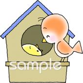 中学・高校向け小鳥 巣箱無料イラストお試しフリー素材(カット)
