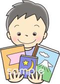 保育園・保育所向け図書館 男の子無料イラストお試しフリー素材(カット)