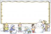 保育園・保育所向け雪遊び 掲示板無料イラストお試しフリー素材(カット)
