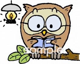 保健室向けフクロウ 本を読む無料イラストお試しフリー素材(カット)