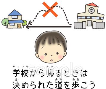 保健室向け通学路 学校から帰るときは決められた道を歩こう無料イラストお試しフリー素材(カット)