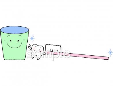 保健室向け歯ブラシ コップ無料イラストお試しフリー素材(カット)