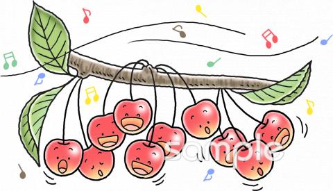 校長・教頭先生向けさくらんぼ 音符無料イラストお試しフリー素材(カット)