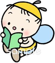 校長･教頭先生向けミツバチ 本を読む無料イラストお試しフリー素材(カット)