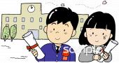 校長･教頭先生向け卒業式 校舎無料イラストお試しフリー素材(カット)