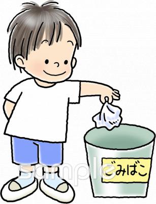 給食・栄養向けゴミはゴミ箱へ無料イラストお試しフリー素材(カット)