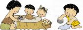 給食･栄養向け家族 原始人無料イラストお試しフリー素材(カット)