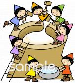給食･栄養向け餅つき こびと無料イラストお試しフリー素材(カット)