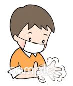給食･栄養向けマスク 手を洗う無料イラストお試しフリー素材(カット)