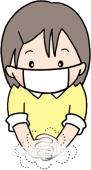 給食･栄養向けマスク 手を洗う無料イラストお試しフリー素材(カット)