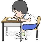 給食･栄養向け姿勢を正しく タブレット無料イラストお試しフリー素材(カット)