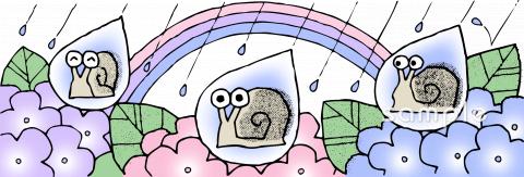 音楽の先生向けあじさい 虹 かたつむり無料イラストお試しフリー素材(カット)