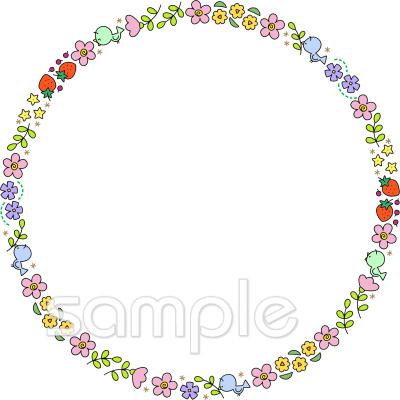 音楽の先生向けフレーム 小鳥 花無料イラストお試しフリー素材(カット)