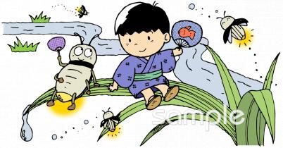 小学校向け蛍狩り無料イラストお試しフリー素材(カット)