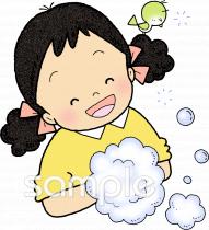 小学校向け手を洗う 女の子無料イラストお試しフリー素材(カット)