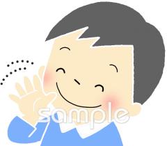 小学校向け男の子 手をふる無料イラストお試しフリー素材(カット)