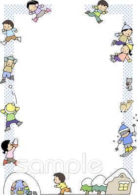 小学校向け枠 冬の子供無料イラストお試しフリー素材(カット)